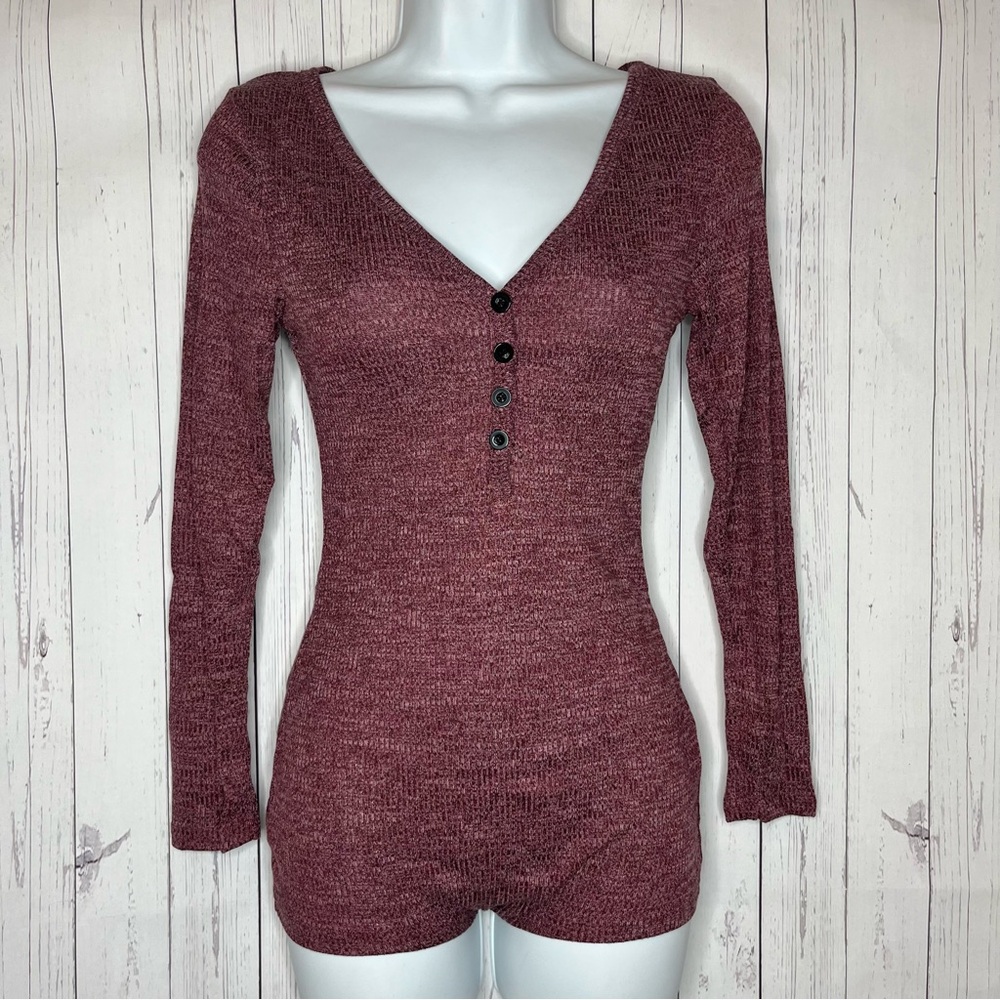 Women's Small V Neck Long Sleeve Shorts Romper Jumpsuit Bodycon Pajama Bodysuit